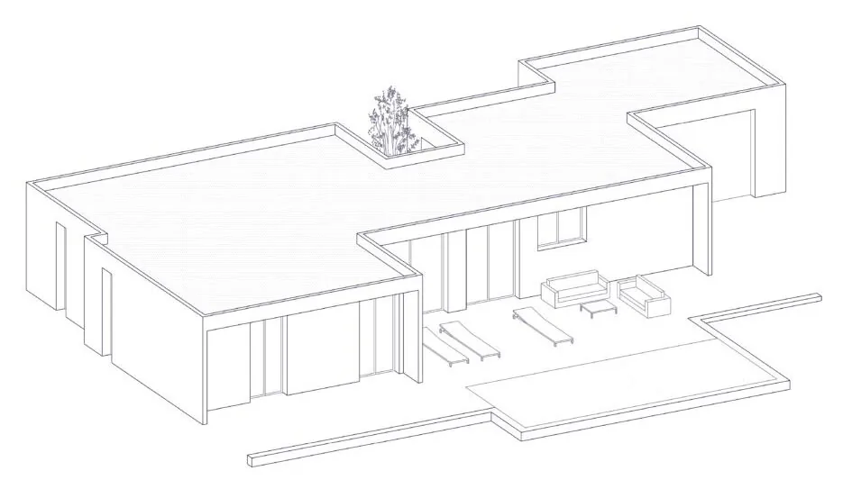 Esquema axonométrico de proyecto, vivienda Calobra