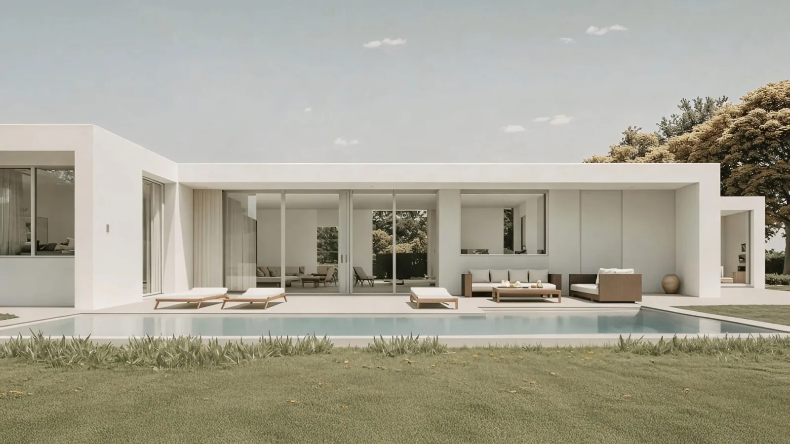 Fachada sur de la vivienda unifamiliar Calobra, con piscina y jardín, Sant Quirze del Vallès
