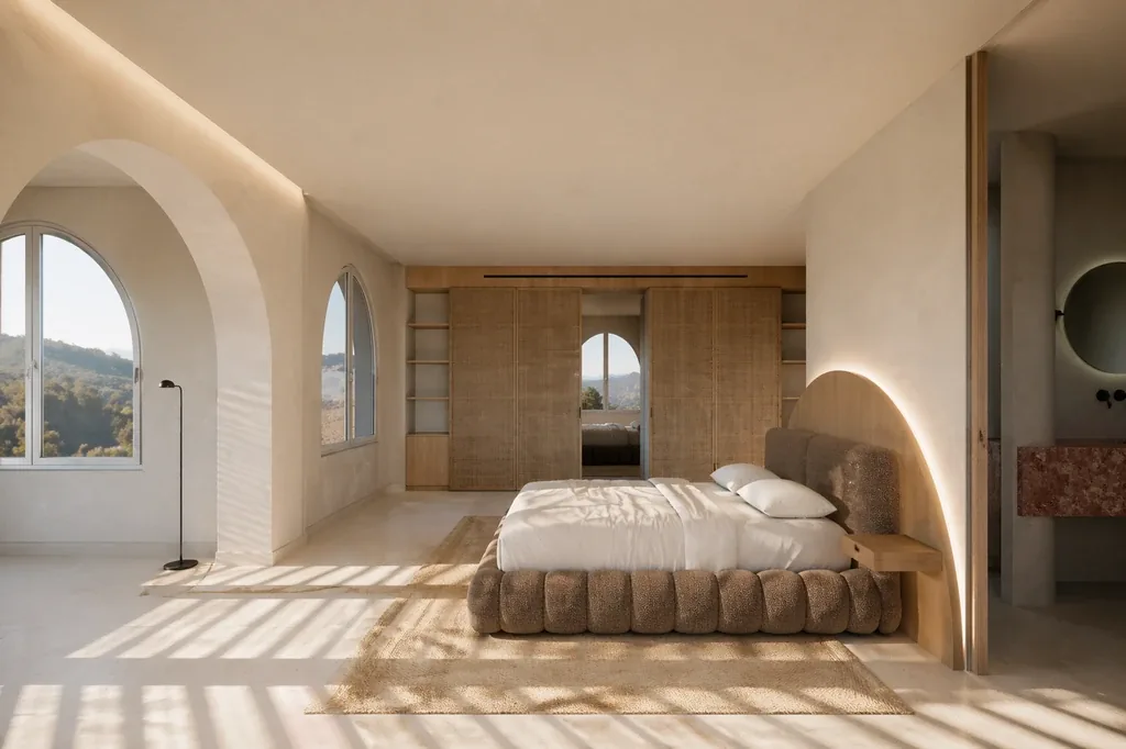 Dormitorio con arcos y vistas, reforma Luna