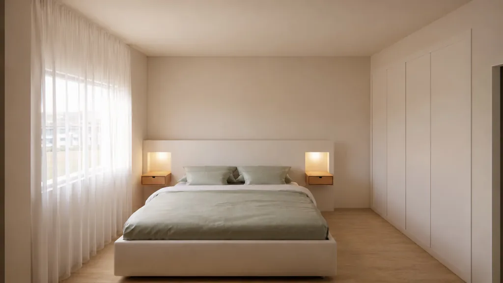 Dormitorio con cabecero curvo y mesillas integradas, reforma en Sarrià, Barcelona