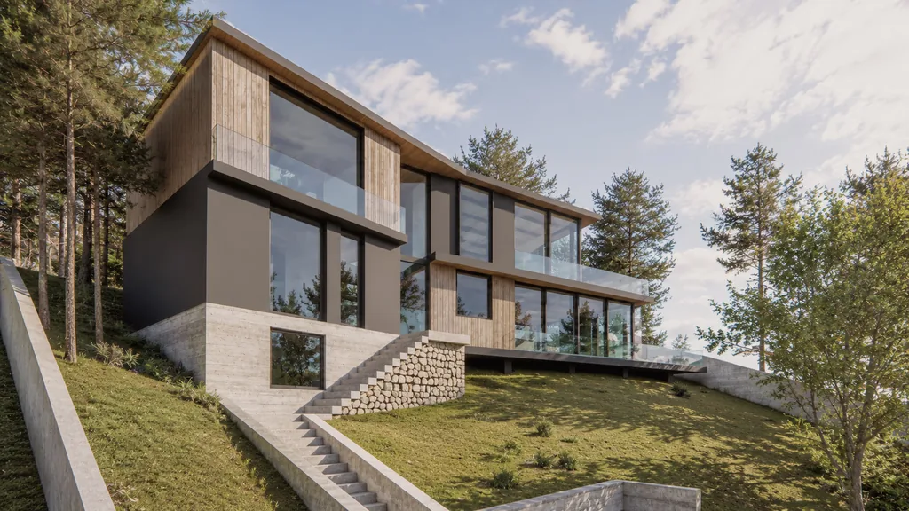 Render de vivienda unifamiliar de obra nueva con vistas a Montserrat y Collserola, La Floresta, Sant Cugat del Vallès
