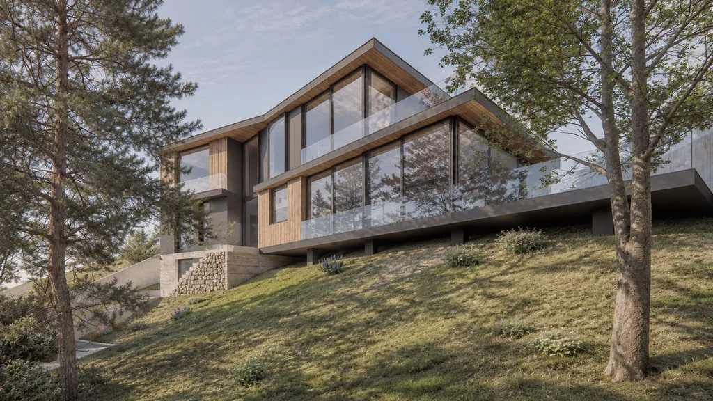 Render del volumen con cubierta inclinada, vivienda unifamiliar de obra nueva en La Floresta